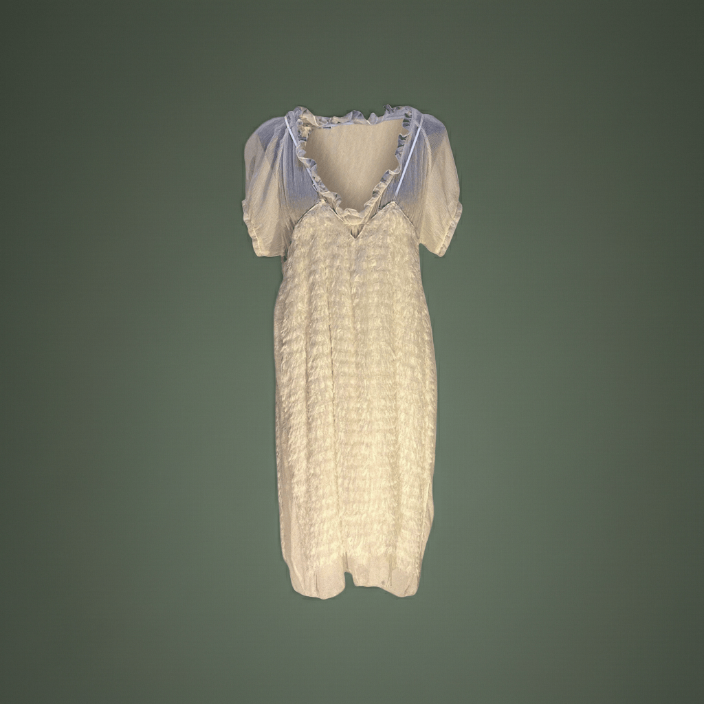 Women's dresses Undercover Vintage Sheer Feather Dress - Cream Silk Babydoll Dark Olive Green