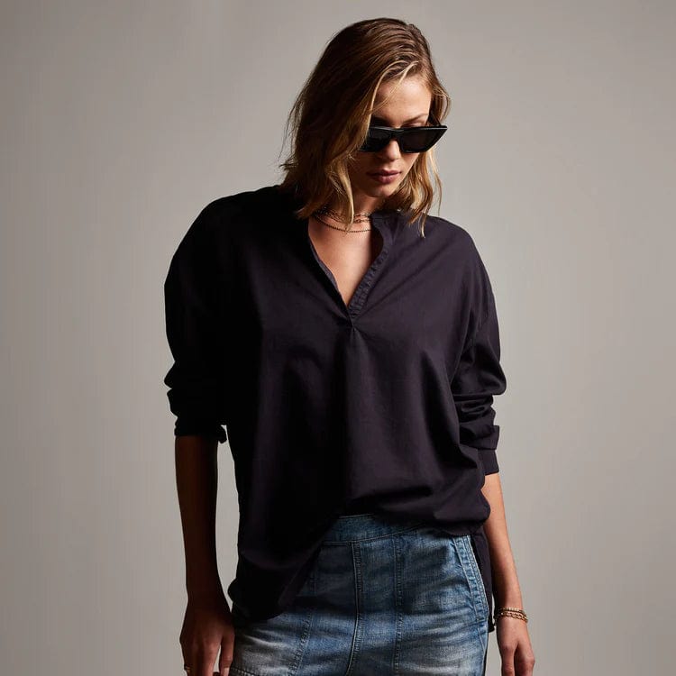 Shirts & Tops James Perse Bison Tunic Shirt - Lightweight Cotton 3/4 Sleeve Dark Gray