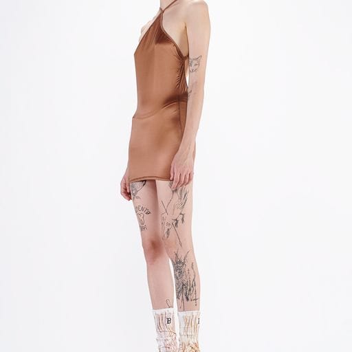 Dress Barbara Bologna Sottoveste Spike Dark Camel High-Neck White Smoke